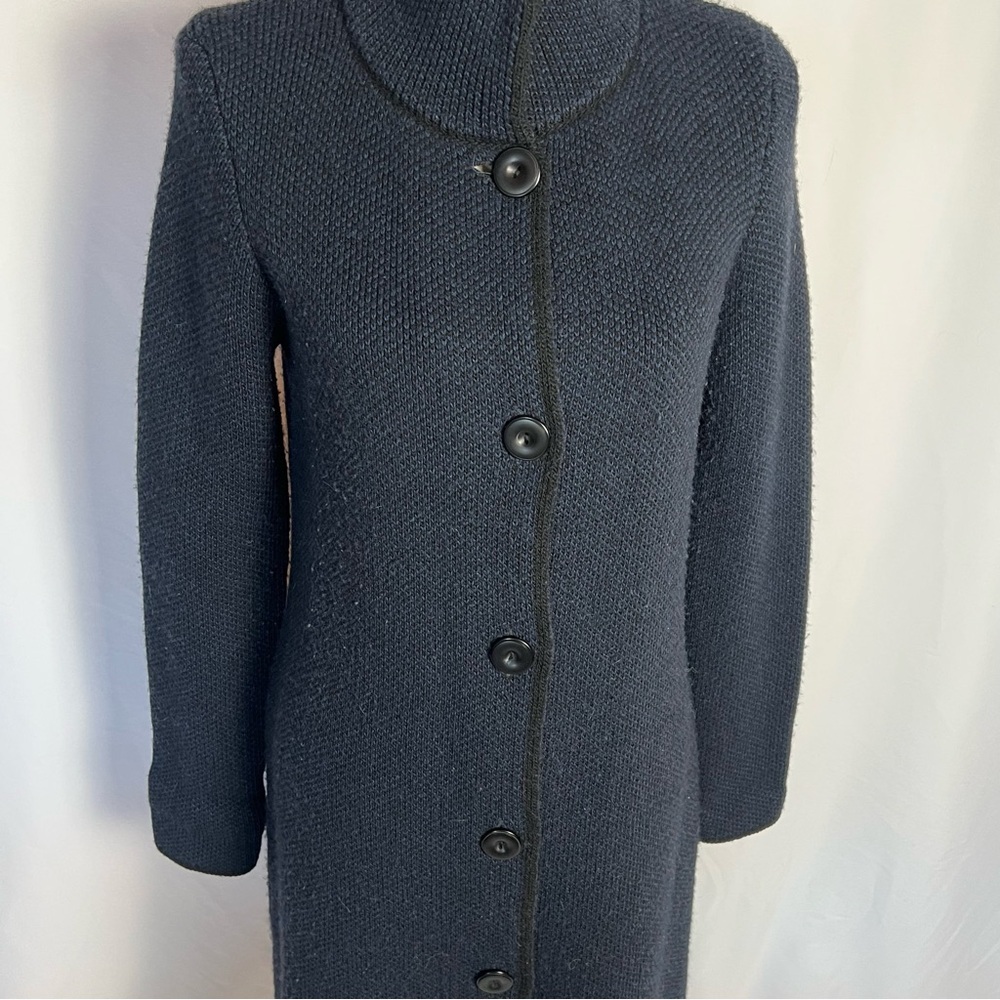 Cocogio made in Italy Navy Blue Wool Blend Trench Coat with High Collar Womens S - Picture 3 of 7